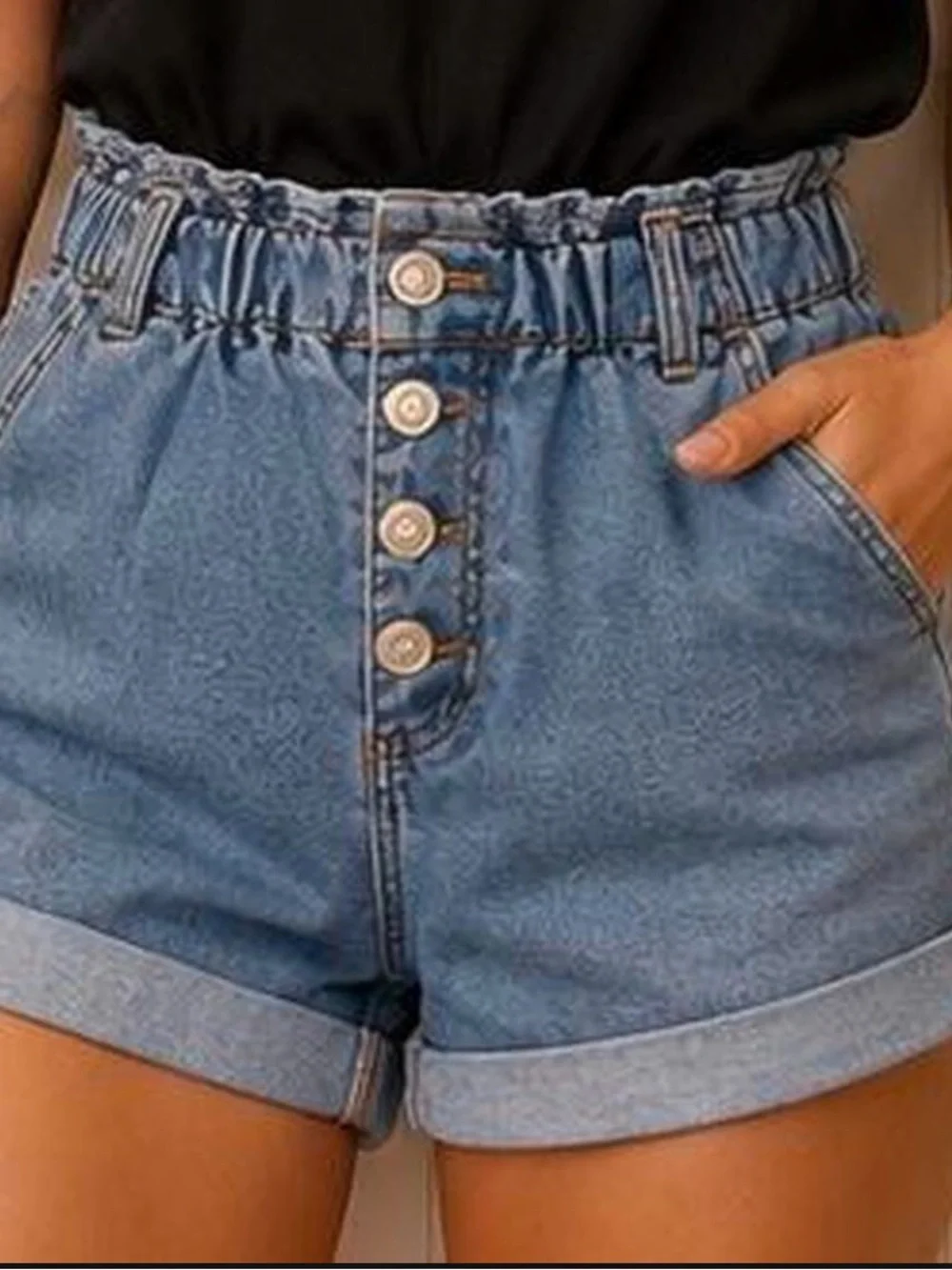 Chocolate USA Paperbag Waist Denim Shorts Size Small Light Wash